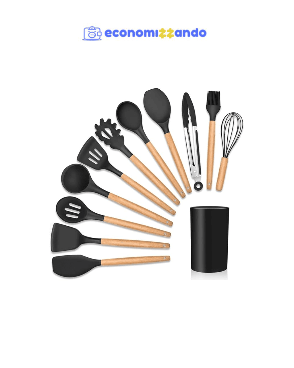 Kit 12 Utensílios De Cozinha Em Silicone E Cabo De Madeira Jogo De Utensílios Resistente ao Calor Antiaderente Premium GAXMARK