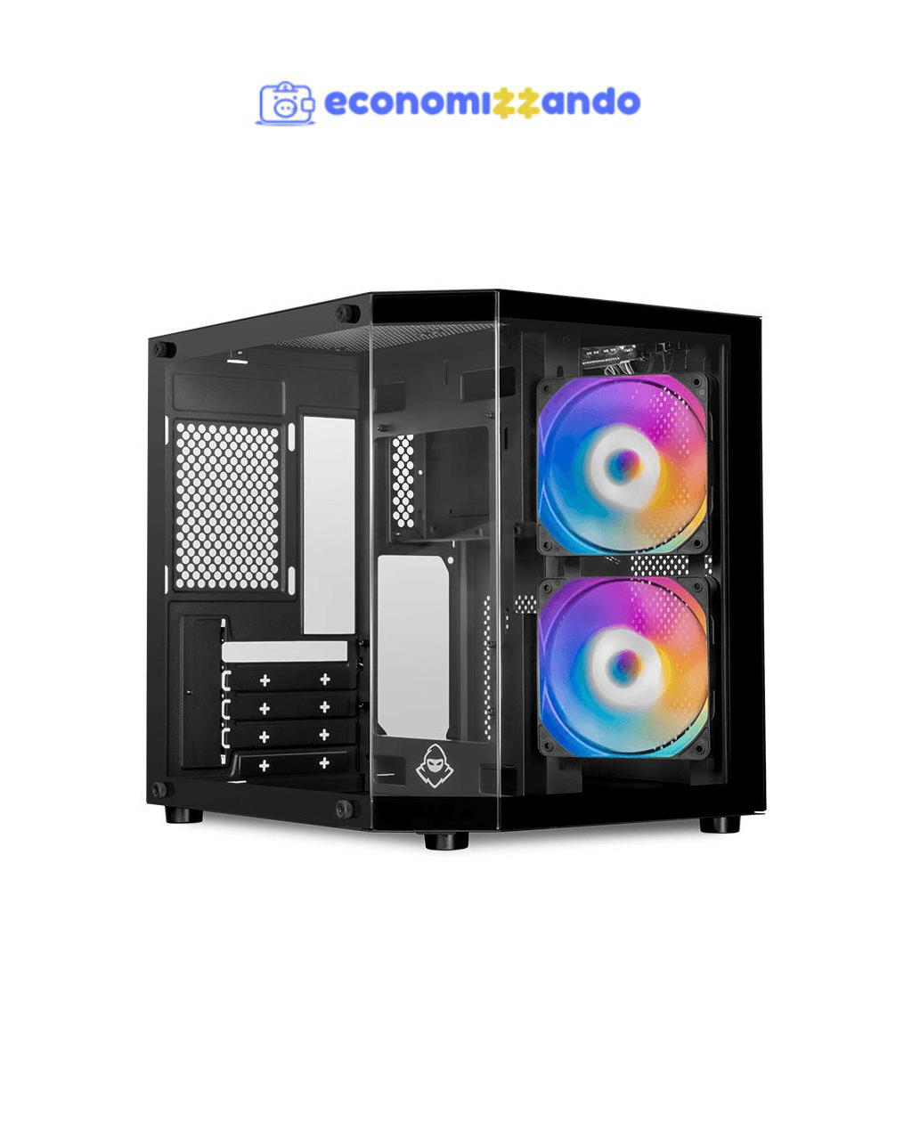 Gabinete Gamer Mancer CV700M, Mini-Tower, Lateral de Vidro, Com 2 Fans, Preto, MCR-CV700M-BK-2F