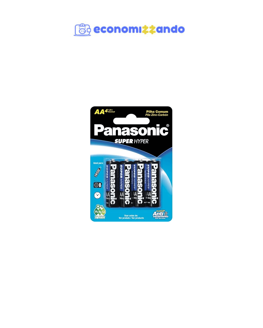 Panasonic UM-3SHS - Pilha Comum AA, Tensão 1,5 Volts, Embalagem com 4 pilhas