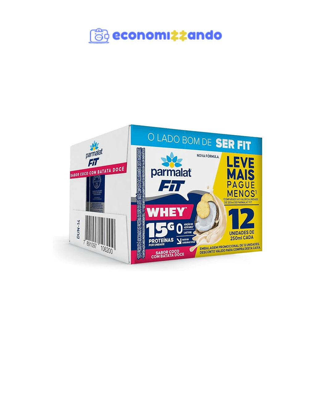 Parmalat Fit Bebida Proteica Coco com Batata Doce 15g de Proteína 250mL – Pack 12 Unidades