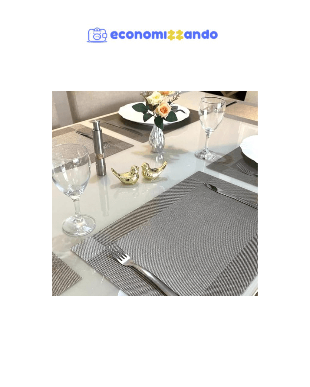 Kit 6 Peças Jogo Americano Retangular - Sousplat para Mesa Posta - Jogo Americano Elegante para Jantar, Almoço e Café - Lavável e Resistente - Shop100 (Cinza)