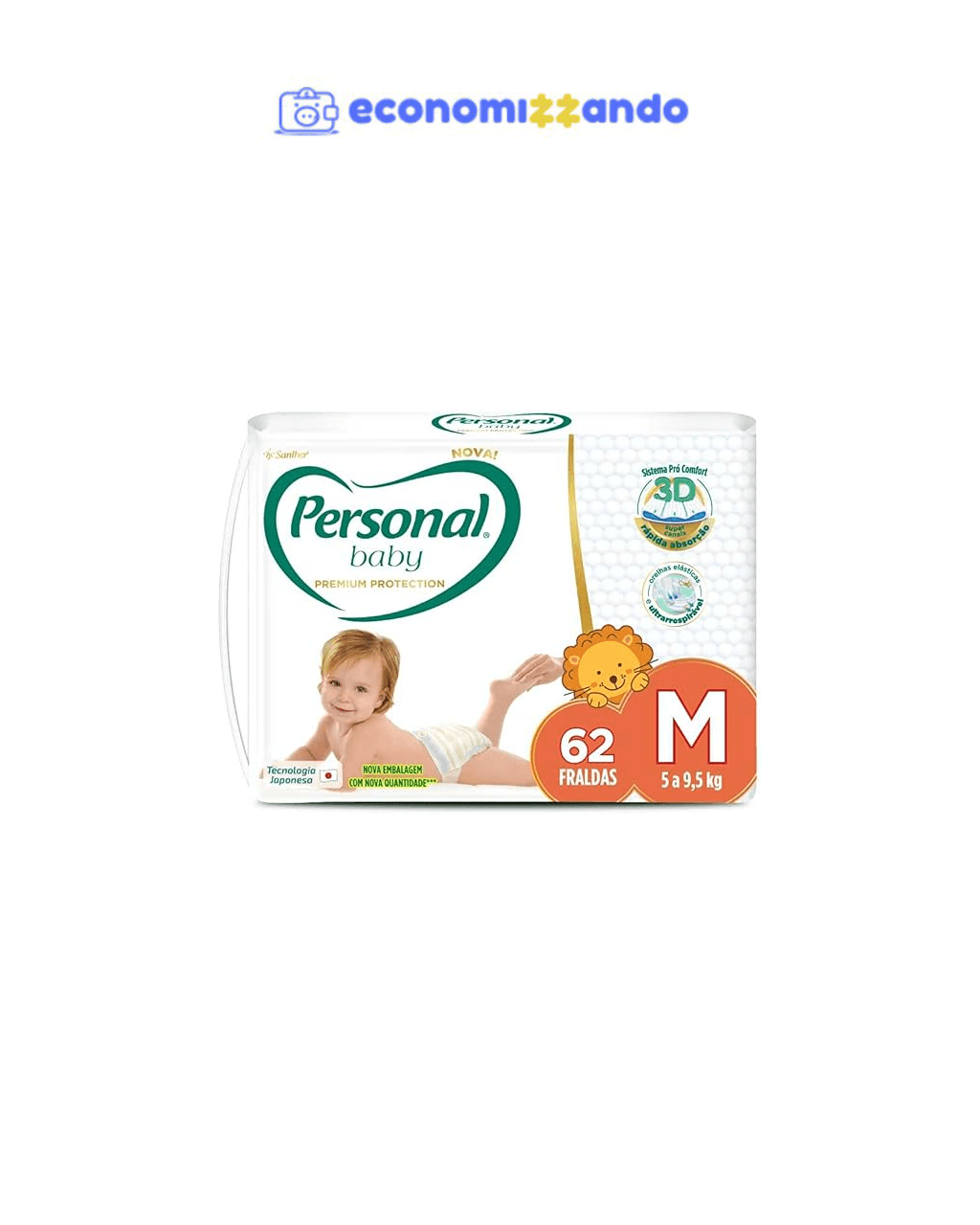 Personal Fralda Baby Premium Protection M, 62 Unidades