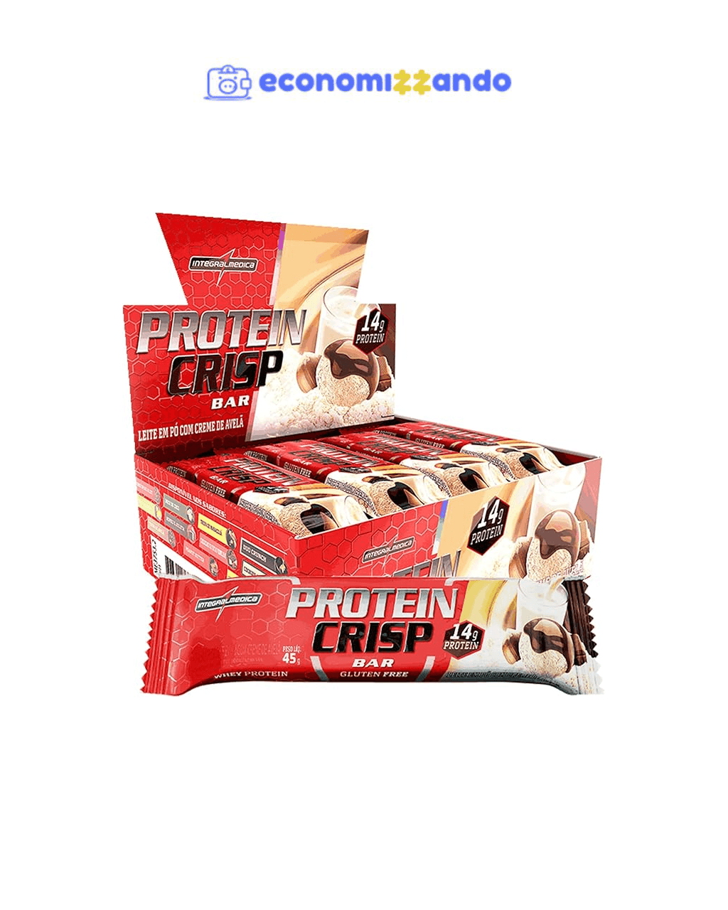 Integralmedica - Barra de Proteína Whey Protein Crisp Bar Creme de Avelã - Snack Proteíco - Pré e Pós-Treino - Display com 12 Unidades