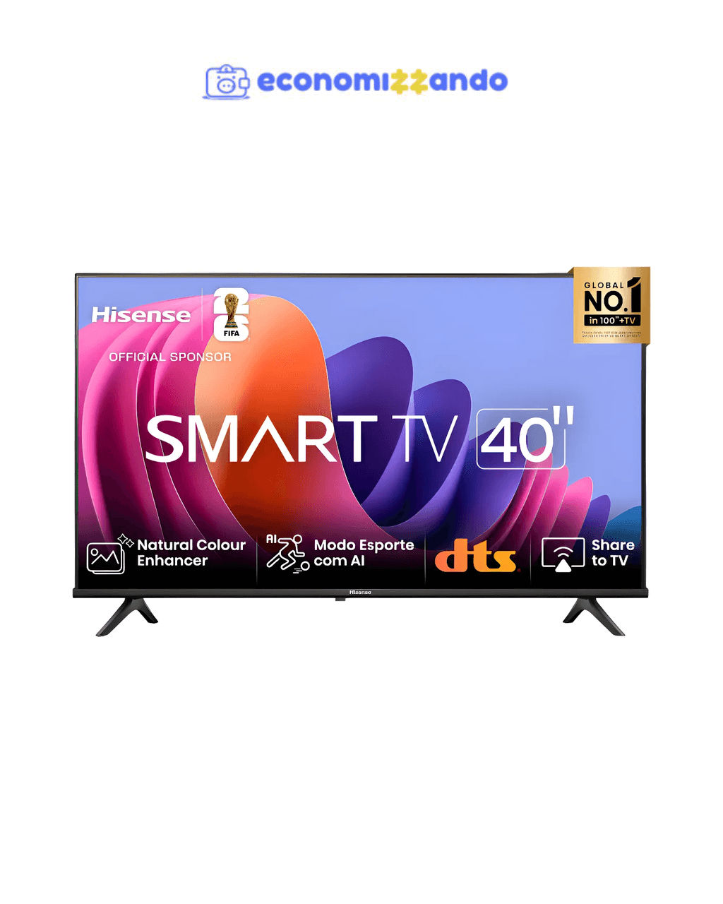 Hisense Smart TV FHD 40" Polegadas 40A4N com DTS Virtual X Game e Sports Mode Controle por Voz Share to TV e Compatível com Alexa