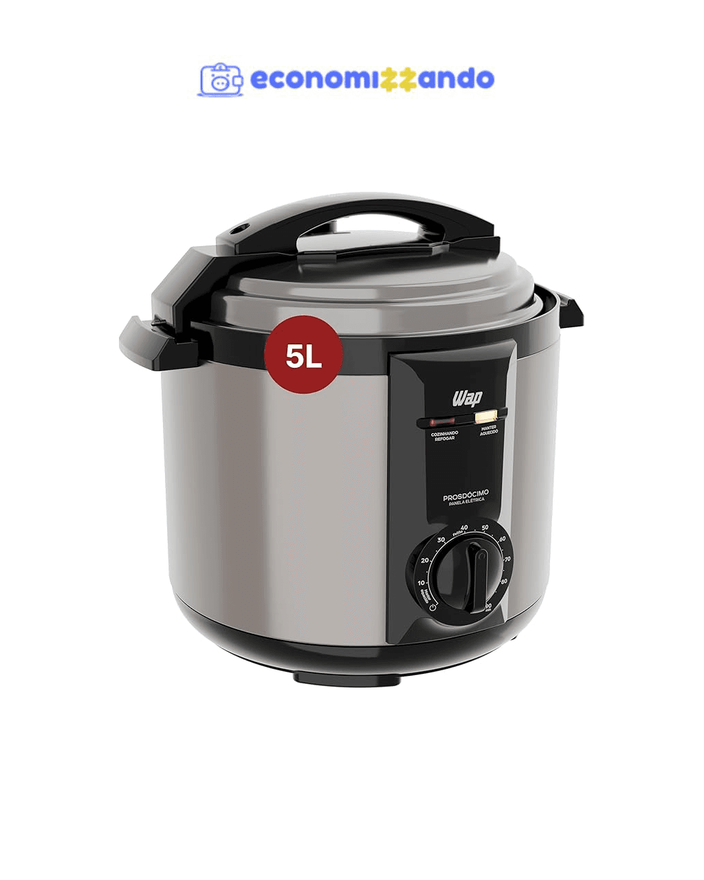 WAP Panela de Pressão Elétrica em Inox WPPE2 5 Litros, Revestimento Antiaderente, 9 Dispositivos de Segurança, 900W 127V