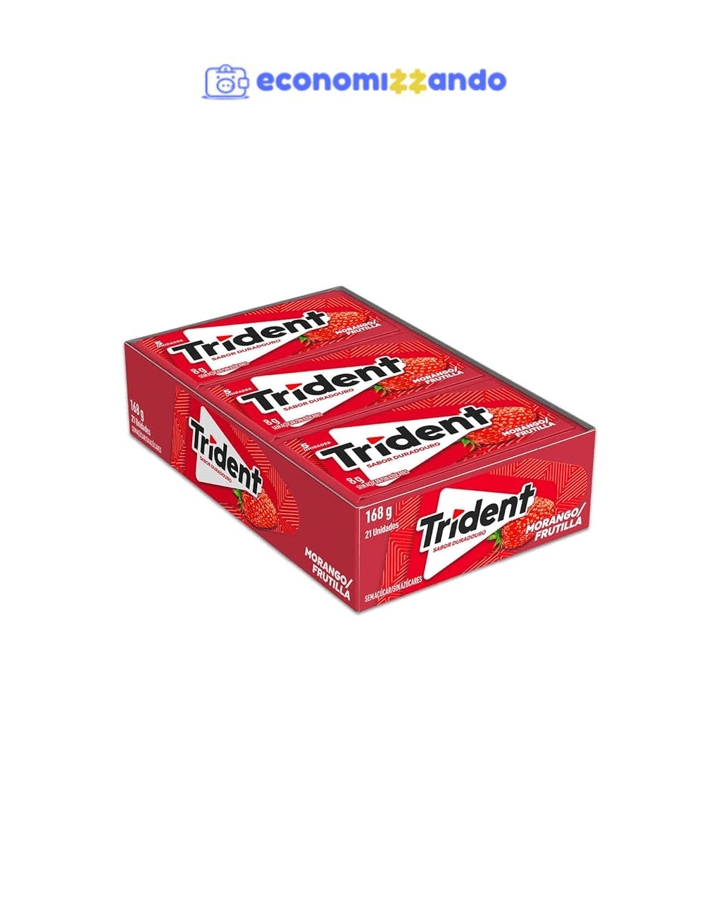Chiclete Trident Morango Sem Açúcar - Caixa com 21 unid. de 8g