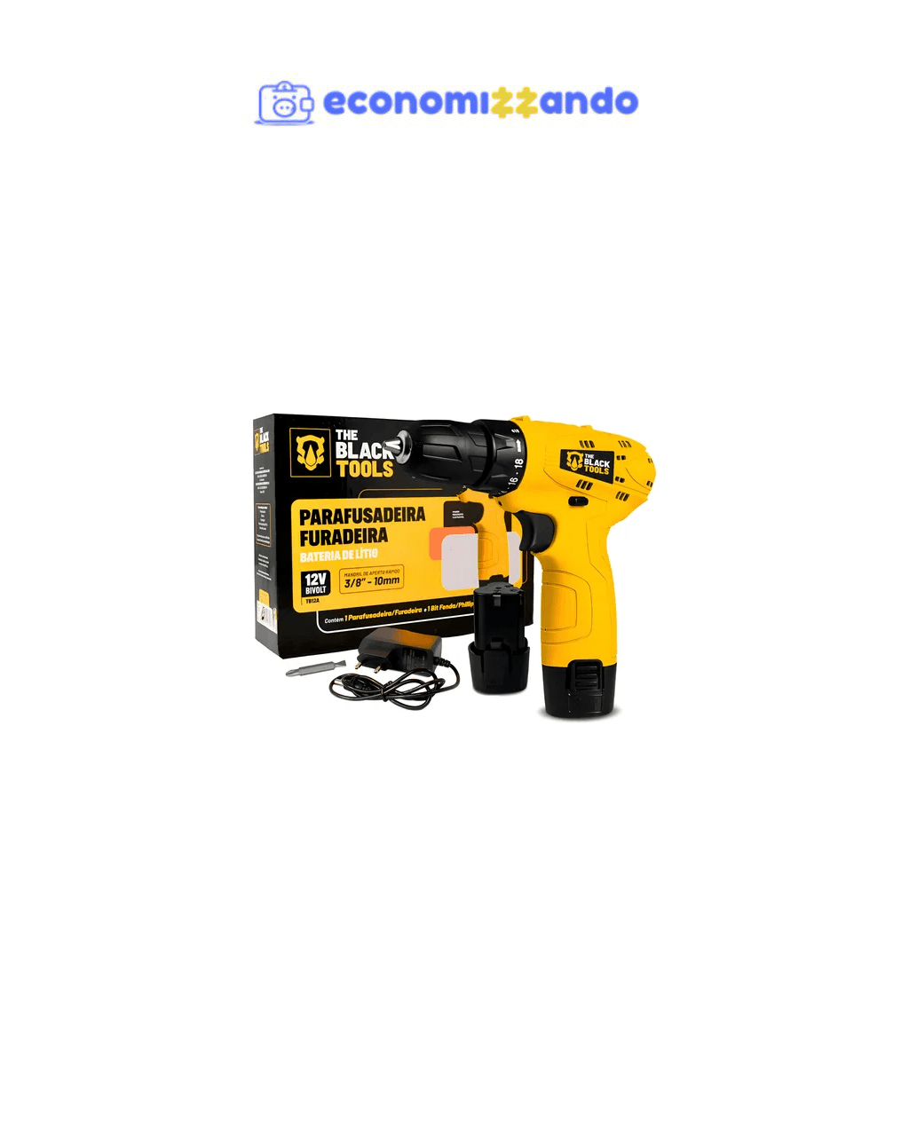 Parafusadeira Furadeira The Black Tools TB12A 3/8 a Bateria Cor Amarelo Frequência 60Hz