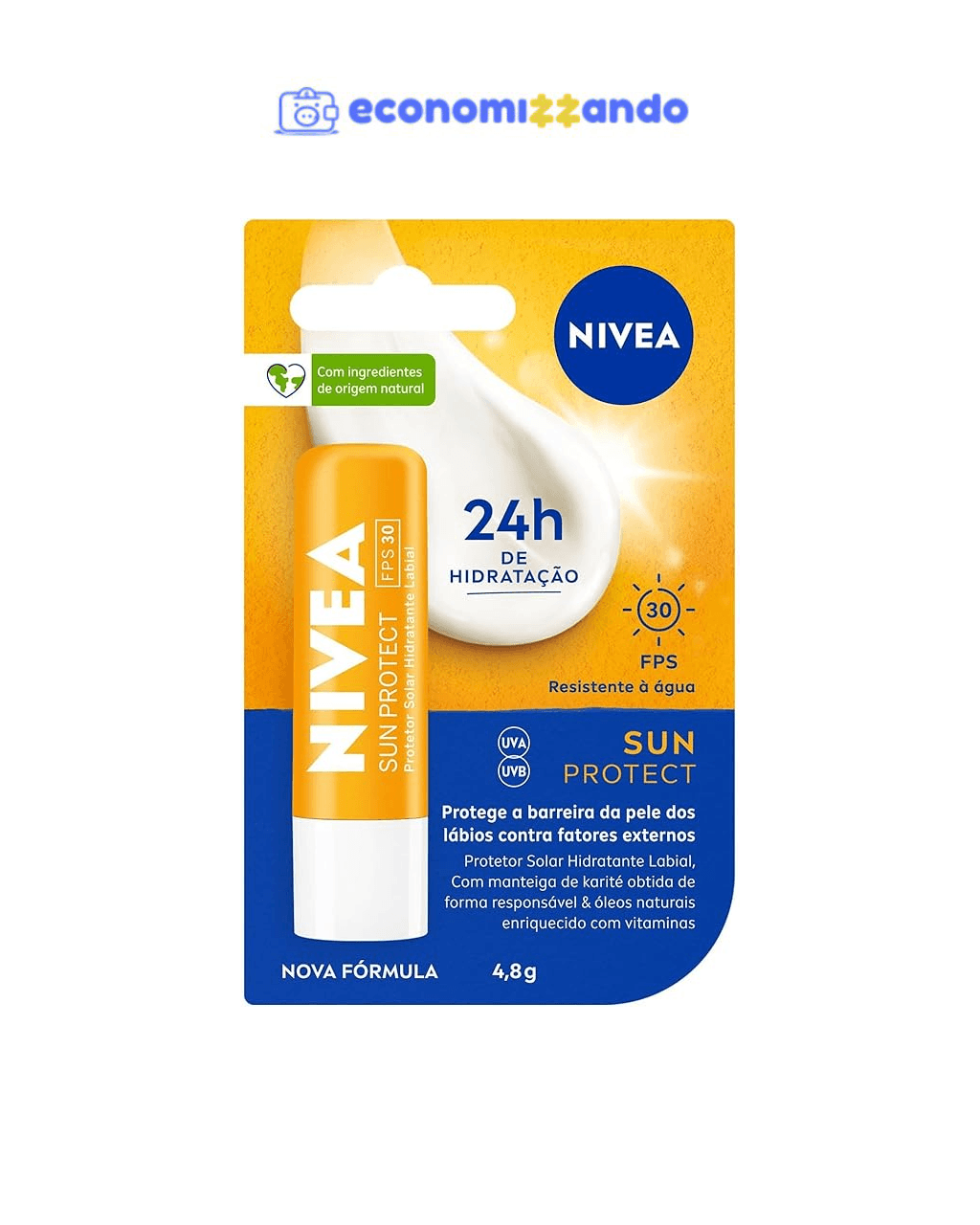 NIVEA Protetor Solar Hidratante Labial Sun Protect FPS 30 4,8g