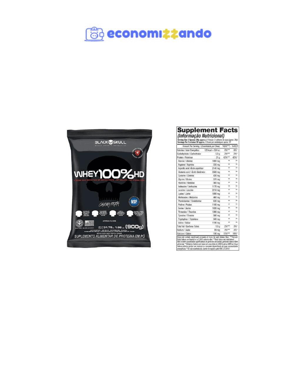 Whey 100% Hd 900g Concentrado E Isolado Black Skull