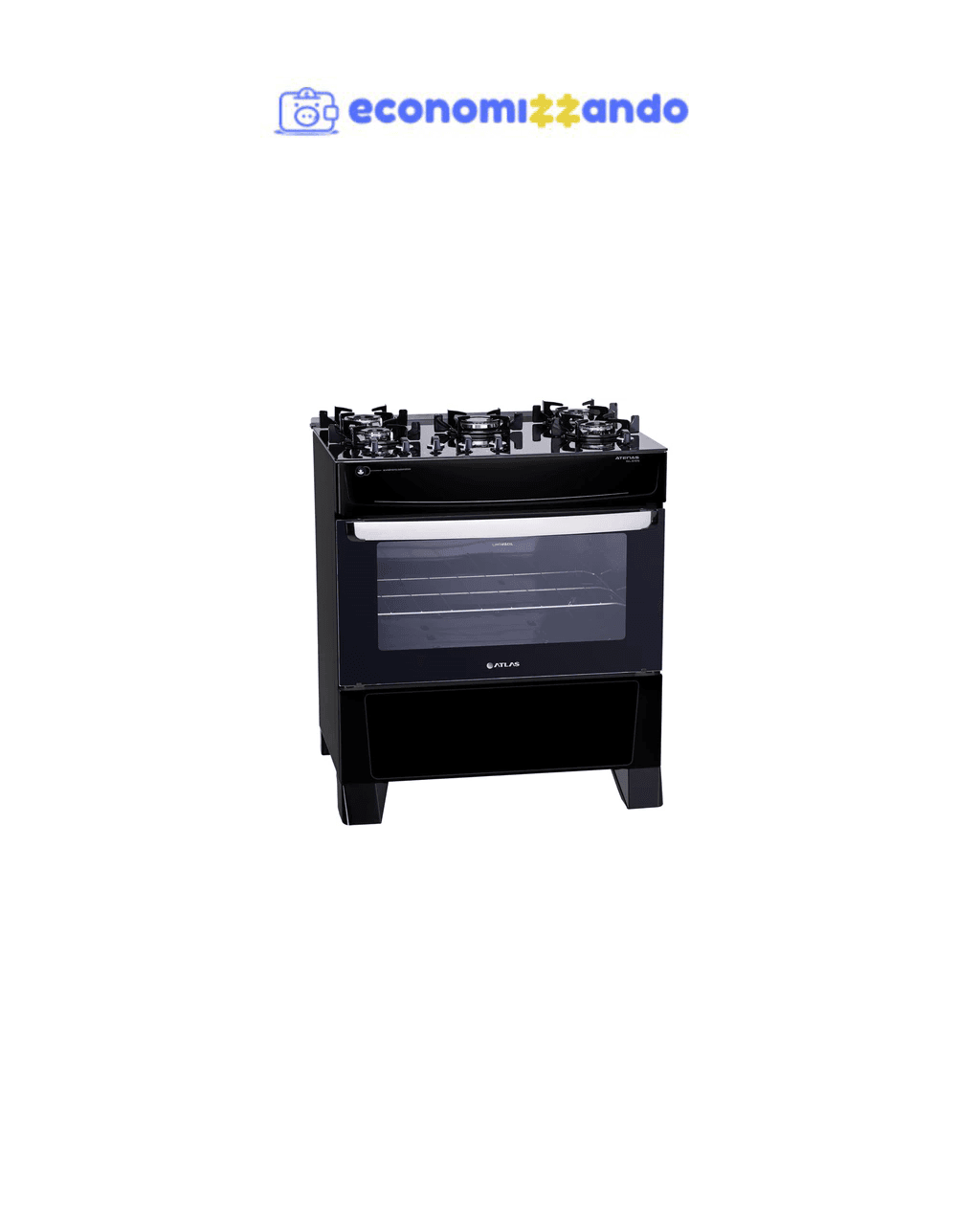Fogão Atlas 5 Bocas preto Atenas Glass com Acendimento automático - Bivolt