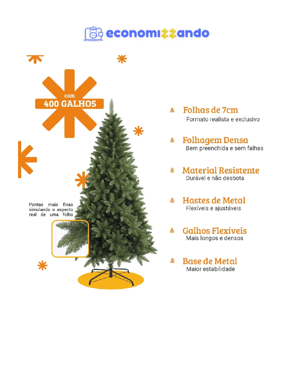 Arvore de Natal Pinheiro Tradicional Ajustável Hastes Flexíveis Decoração de Natal