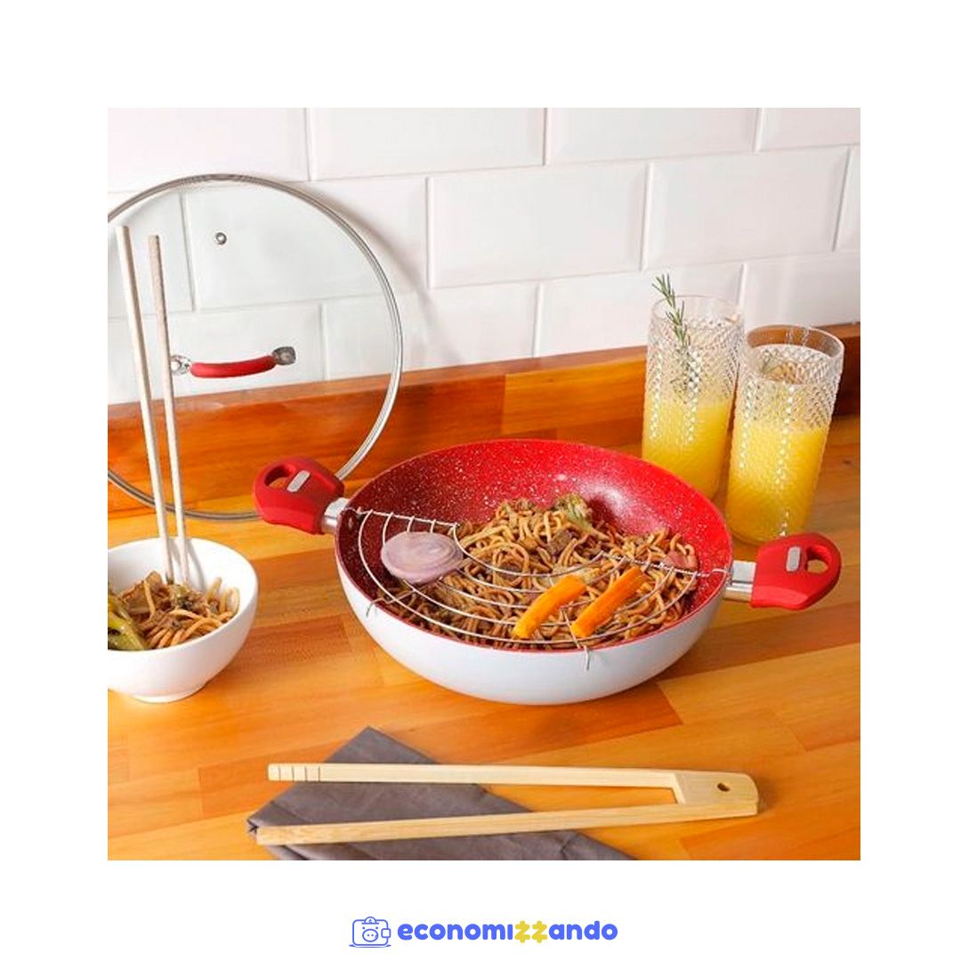 Panela Wok Com Tampa Power Taste - 28 Cm - La Cuisine